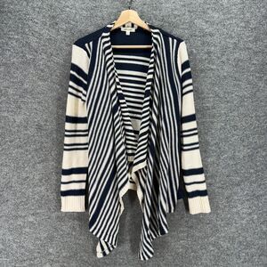 Pink Rose Cardigan Women M Medium Blue Striped Open Front Long Sleeve Acrylic